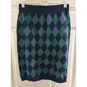 Stile Benetton Green And Blue Argyle Sweater Skirt Size M